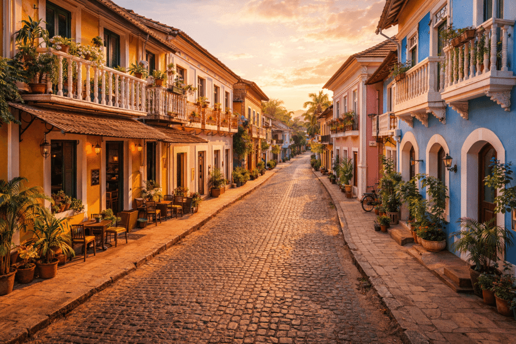 Charming cobblestone street in Panaji Charming cobblestone street in Panaji