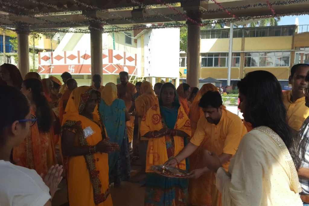 Devotees participating in a sacred Yagya at Shantikunj, Haridwar.